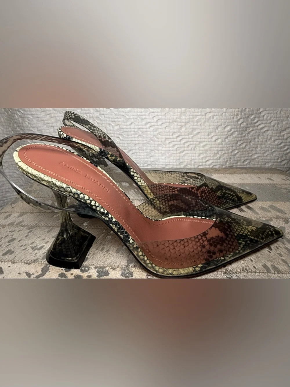 Amina Muaddi Holli Glass 95 Slingback Pumps Snake Print  SZ 36 US 6 - Picture 7 of 16